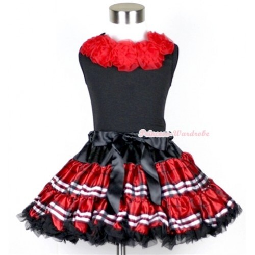 Black Tank Tops with Red Rosettes & Red Black Checked Pettiskirt MW103 