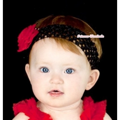Black Headband with Red Rosettes H555 