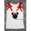 Minnie Print White Tank Top with Red Ruffles and Bow T371 