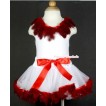 White Tank Top with Red Feather Lacing With White Mix Red Feather Pettiskirt NG1124 