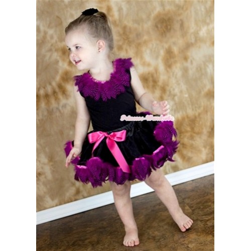 Black Tank Top with Hot Pink Feather Lacing With Black Mix Hot Pink Feather Pettiskirt NG428 