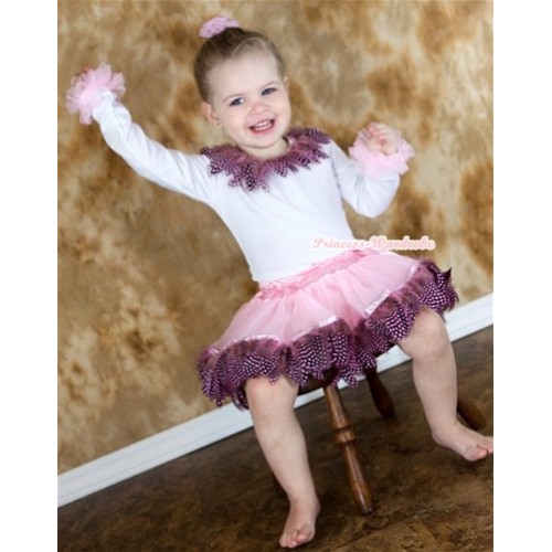 White Long Sleeve Top with Light Pink Feather Lacing With Light Pink Feather Pettiskirt MW178 
