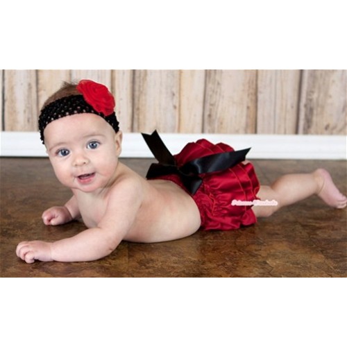 Hot Red Satin Layer Panties Bloomers with Big Black Bow BC124 