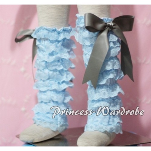 Baby Light Blue Lace Leg Warmers Leggings with Grey Ribbon LG90 