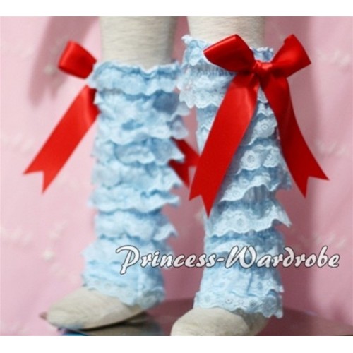 Baby Light Blue Lace Leg Warmers Leggings with Red Ribbon LG92 