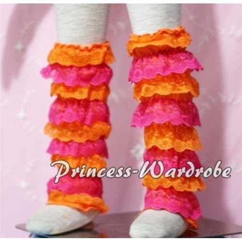 Baby Hot Pink Orange Lace Leg Warmers Leggings LG96 