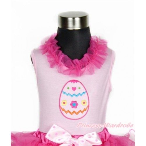 Easter Light Pink Tank Tops with Hot Pink Lacing with Easter Egg Print TP61 