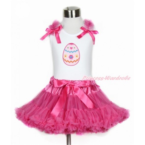 Easter White Tank Top with Hot Pink Ruffles & Hot Pink Bow with Easter Egg Print & Hot Pink Pettiskirt MG1054 