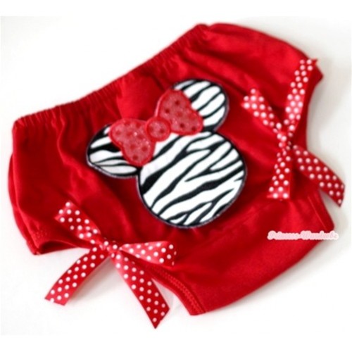 Red Bloomer With Zebra Minnie Print & Red White Polka Dots Bow BL75 