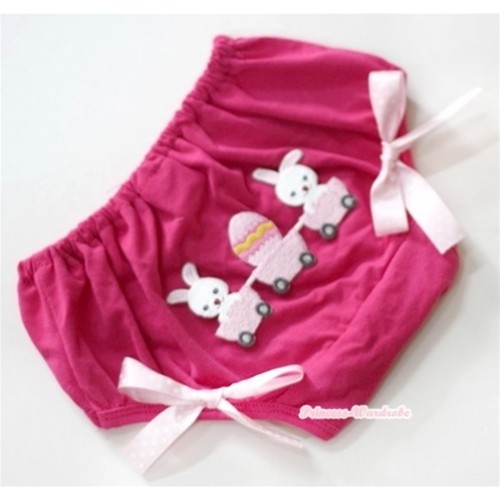 Hot Pink Bloomer With Bunny Rabbit Egg Print & Light Pink White Polka Dots Bow BL77 