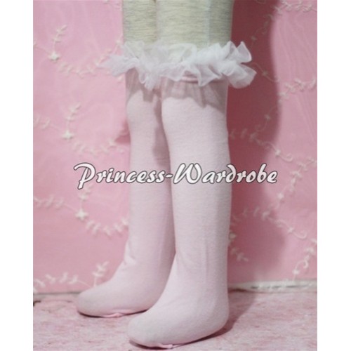 Light Pink Cotton Stocking with White Ruffles SK11 