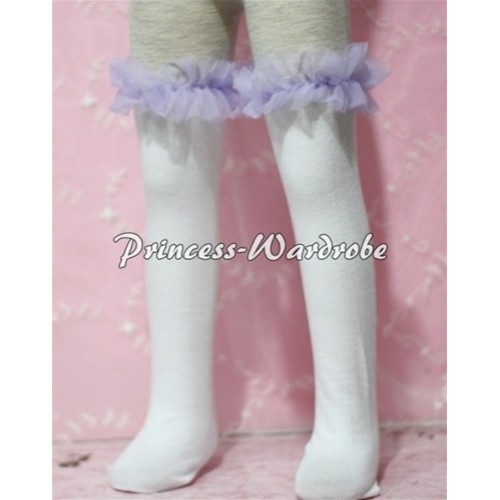 White Cotton Stocking with Lavender Ruffles SK30 