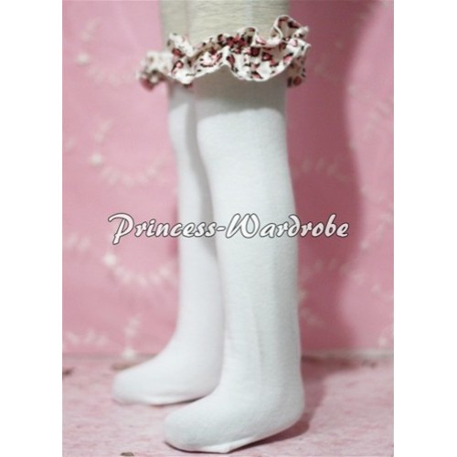 White Cotton Stocking with Light Pink Leopard Ruffles SK40 