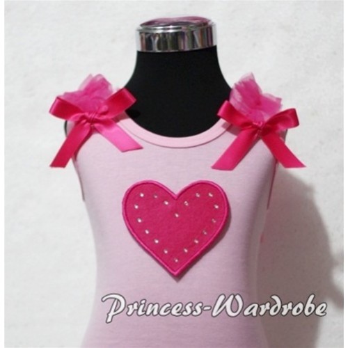 Hot Pink Sweet Heart Light Pink Tank Top with Hot Pink Ruffles and Hot Pink Bows TM158 