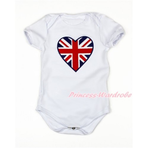 Valentine's Day White Baby Jumpsuit with Patriotic British Heart Print TH458 