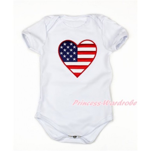 Valentine's Day White Baby Jumpsuit with Patriotic American Heart Print TH460 