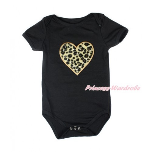 Valentine's Day Black Baby Jumpsuit with Leopard Heart Print TH463 
