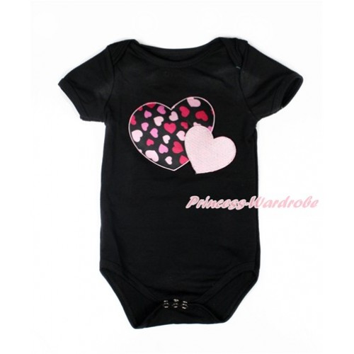 Valentine's Day Black Baby Jumpsuit with Light Pink Sweet Twin Heart Print TH465 