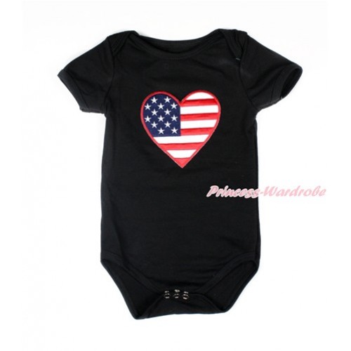 Valentine's Day Black Baby Jumpsuit with Patriotic American Heart Print TH466 