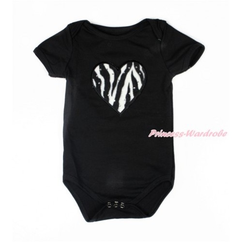Valentine's Day Black Baby Jumpsuit with Zebra Heart Print TH468 