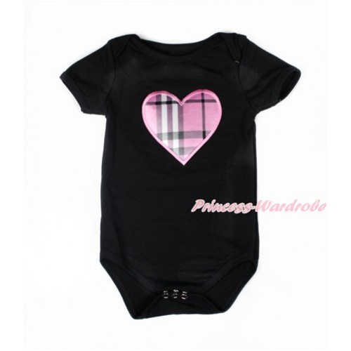 Valentine's Day Black Baby Jumpsuit with Light Pink Checked Heart Print TH469 