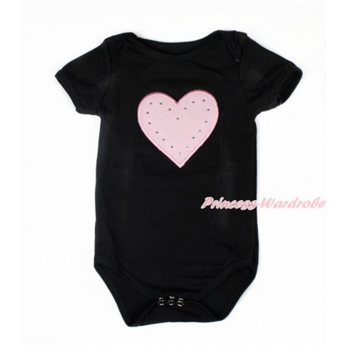 Valentine's Day Black Baby Jumpsuit with Light Pink Heart Print TH474 
