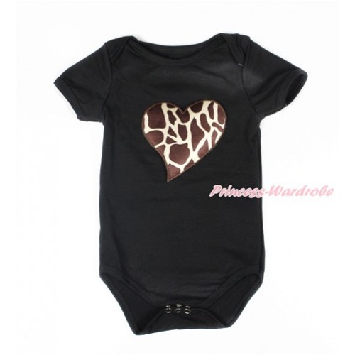 Black Baby Jumpsuit with Brown Giraffe Heart Print TH297 