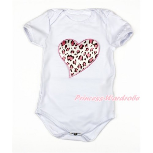 White Baby Jumpsuit with Light Pink Leopard Heart Print TH290 