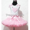 LIght Pink Heart Print White Tank Top With Light Pink Ruffles & Light Pink Bow With Light Pink Pettiskirt MM115 