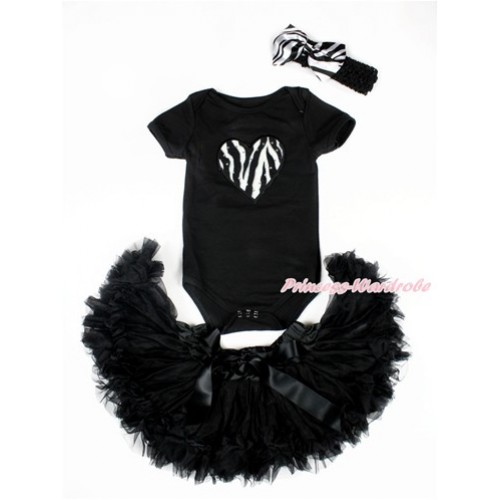 Valentine's Day Black Baby Jumpsuit with Zebra Heart Print with Black Newborn Pettiskirt With Black Headband Zebra Satin Bow JN17 