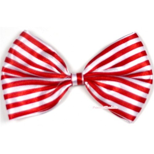 Red White Striped Satin Bow Hair Clip H561 