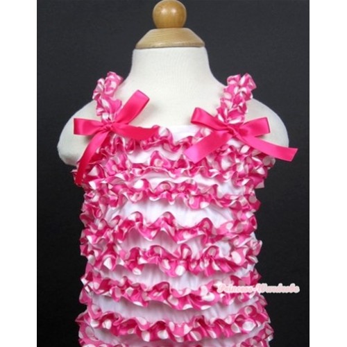 Hot Pink White Polka Dots Baby Ruffles Top with Hot Pink Bow RT22 