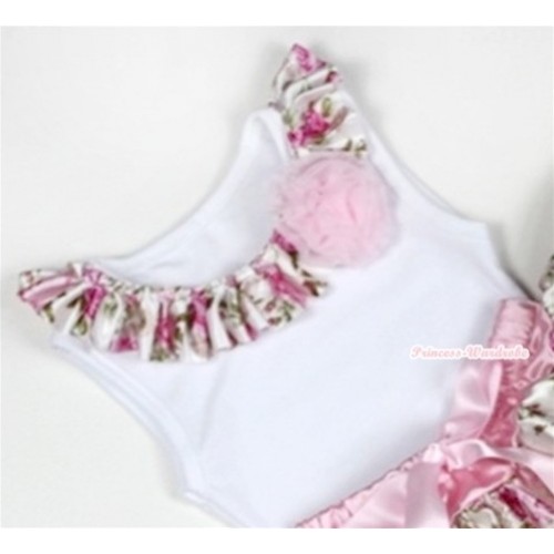 White Tank Tops with Light Pink Rose Fusion Satin Lacing and One Light Pink Rose TB280 