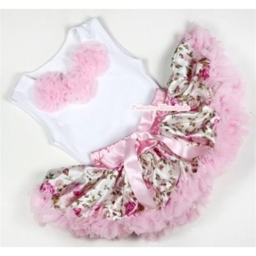 White Baby Pettitop with Light Pink Rosettes with Light Pink Rose Fusion Newborn Pettiskirt NG1133 