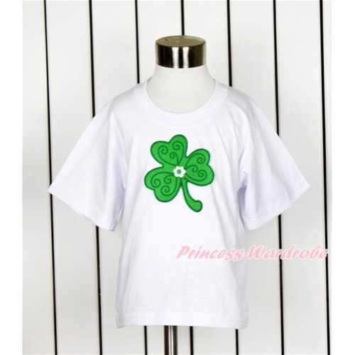 St Patrick's Day White Short Sleeves Top with Clover Print TS18 