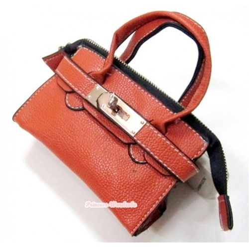 Orange Leather Little Cute Handbag Petti Bag Purse With Strap CB33 