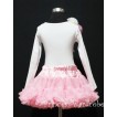 Light Pink Pettiskirt with White Long Sleeve Top with Bunch of Light Pink White Rosettes & Light Pink Bow MW01 