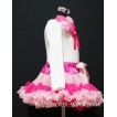 Hot Light Pink Multi-Colored Pettiskirt  with Matching White Long Sleeves Top with Bunch Hot Light Pink Rosettes&Hot Pink Bow  MW03 