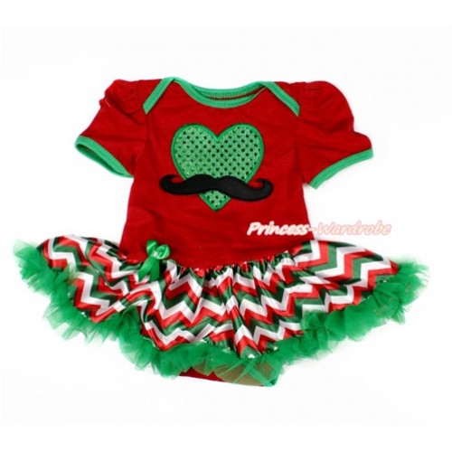 Valentine's Day Red Baby Jumpsuit Red White Green Wave Pettiskirt with Mustache Sparkle Kelly Green Heart Print JS3084 