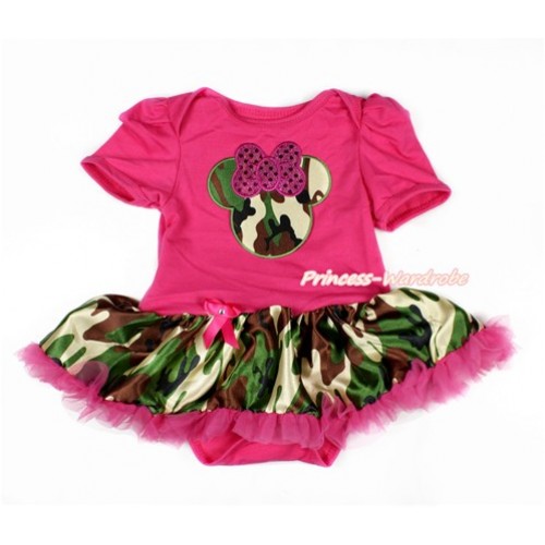 Hot Pink Baby Jumpsuit Camouflage Hot Pink Pettiskirt with Sparkle Hot Pink Camouflage Minnie Print JS3088 