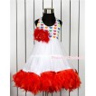 Xmas White Rainbow Heart ONE-PIECE Petti Dress with Red Posh Feather & Red Feather Crystal Rose Bow LP37 