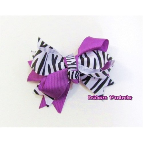 Dark Puple Zebra Screwd Ribbon Bow Hair Clip H564 