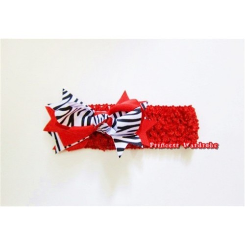 Red Headband with Red Zebra Screwed Ribbon Hair Bow Clip H567 