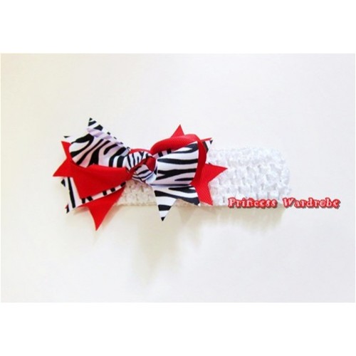 White Headband with Red Zebra Screwed Ribbon Hair Bow Clip H568 