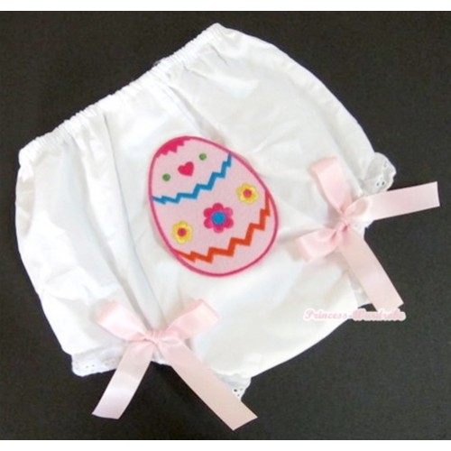 White Bloomer With Easter Egg Print & Light Pink Bow BL78 