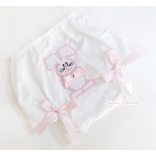 White Bloomer With Light Pink Bow Bunny Rabbit Print & Light Pink Bow BL79 