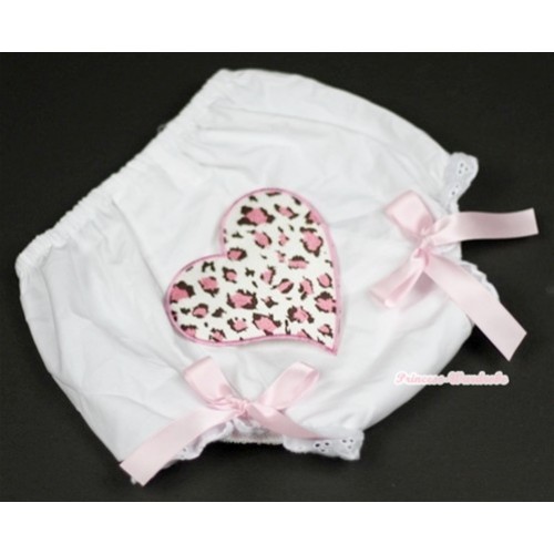 White Bloomer With Light Pink Leopard Heart Print & Light Pink Bow BL84 