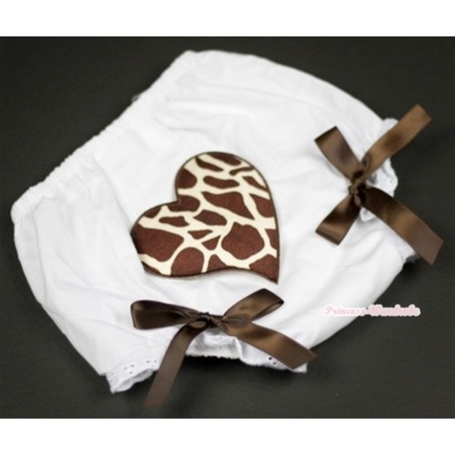 White Bloomer With Brown Giraffe Heart Print & Brown Bow BL85 