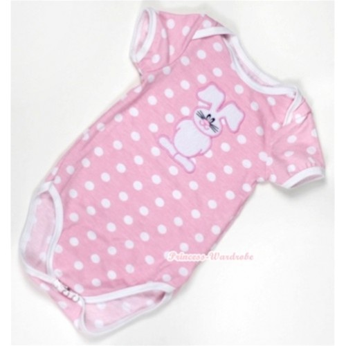 Light Pink White Dots Baby Jumpsuit with Bunny Rabbit Print TH305 
