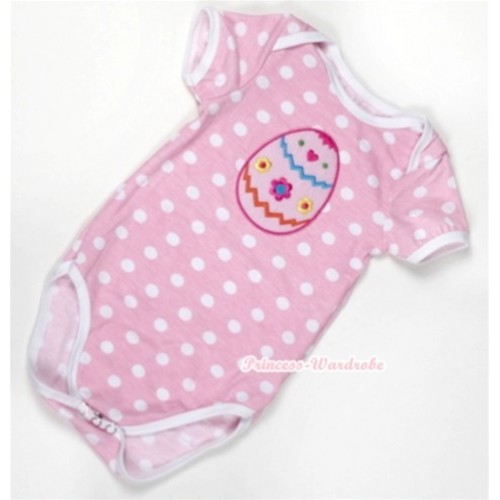 Light Pink White Dots Baby Jumpsuit with Easter Egg Print TH306 